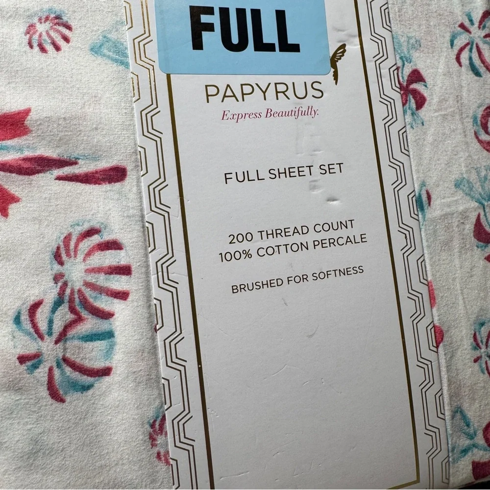 Papyrus Christmas Candy Cane Sheets peppermint Christmas‎ NWT Full set percale